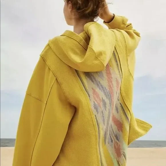 Free People Movement Surf Sesh Baja Sweatshirt Hoodie Yellow Oversized - Picture 4 of 6